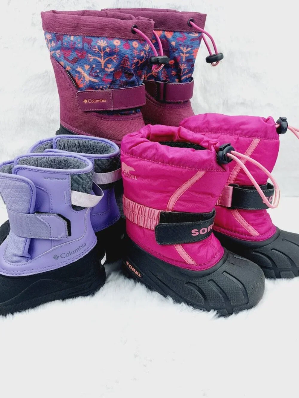 Set of 3 Sorel Columbia Girl's Purple Pink Ankle Snow Winter Boots Size US 9